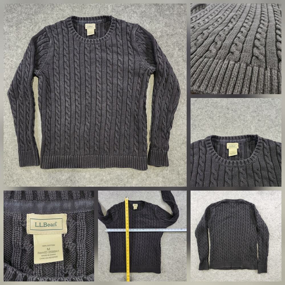 L.L.Bean Sweater Womens Medium Cable Knit‎ Crewneck 100% Cotton Classic Pullover